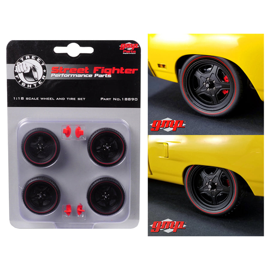5-spoke Wheel And Tire Set Of 4 From 1970 Plymouth Road Runner Street Fighter 6-pack Attack 1/18 By Gmp 18890