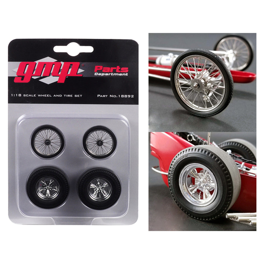 Wheels And Tires Set Of 4 Pieces From Tommy Ivo’s Barnstormer Vintage Dragster 1/18 Model By Gmp 18892