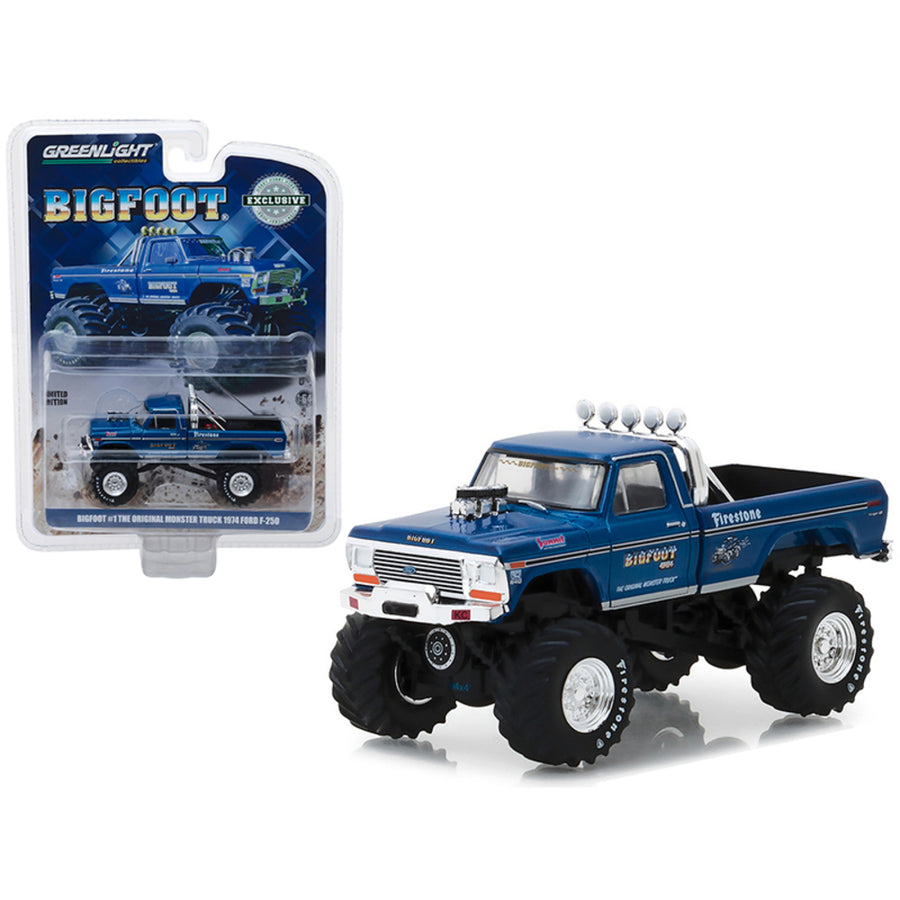 1974 Ford F-250 Monster Truck Bigfoot #1 Blue The Original Monster Truck (1979) Hobby Exclusive 1/64 Diecast Model Car By Greenlight 29934