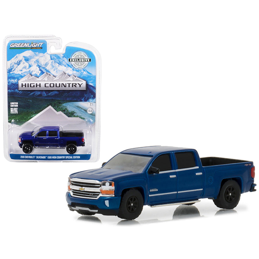 2018 Chevrolet Silverado 1500 High Country Special Edition Deep Ocean Blue Hobby Exclusive 1/64 Diecast Model Car By Greenlight 29938