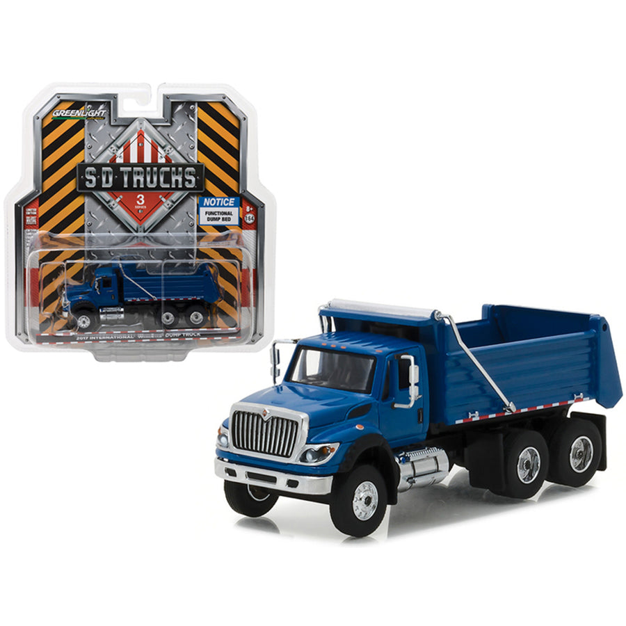 2017 International Workstar Construction Dump Truck Blue S.d. Trucks Series 3 1/64 Diecast Model By Greenlight 45030a