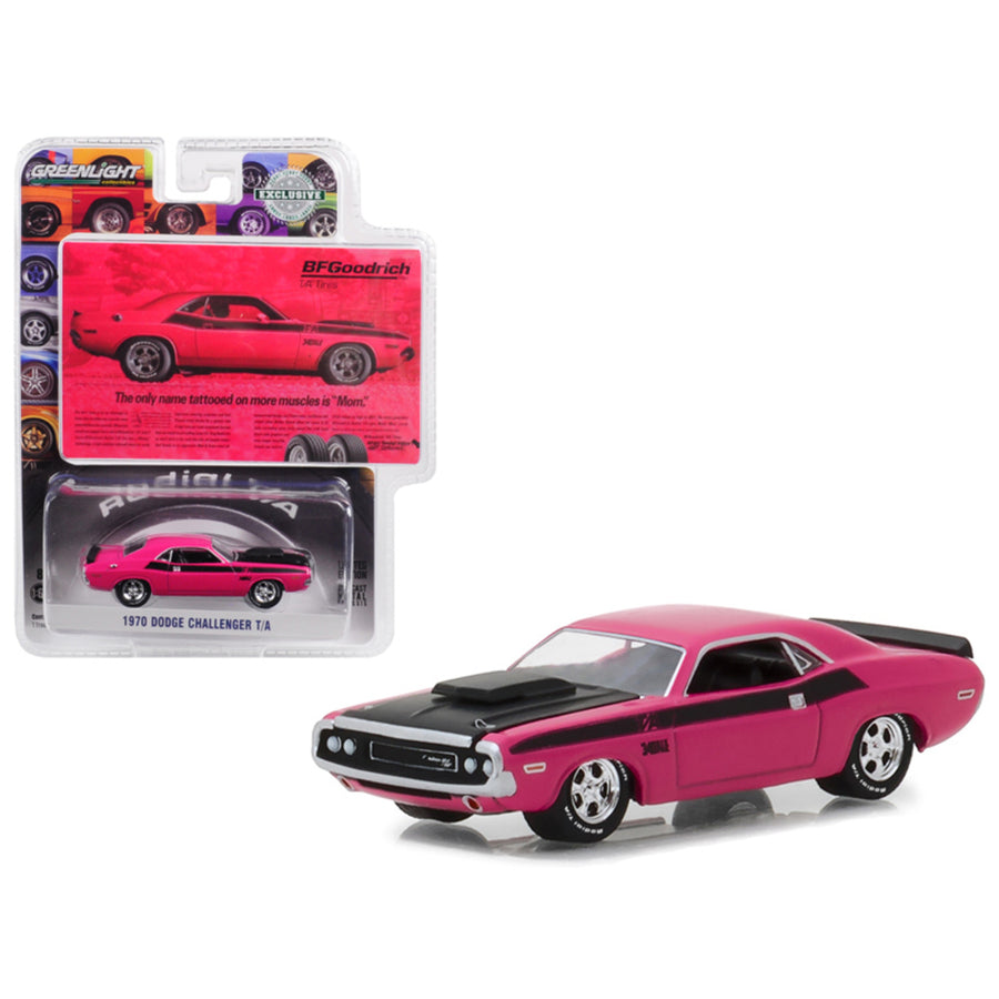 1970 Dodge Challenger Pink The Only Name Tattooed On More Muscles Is Mom Bfgoodrich Vintage Ad Cars Hobby Exclusive 1/64 Diecast Model Car By Greenlight 29943