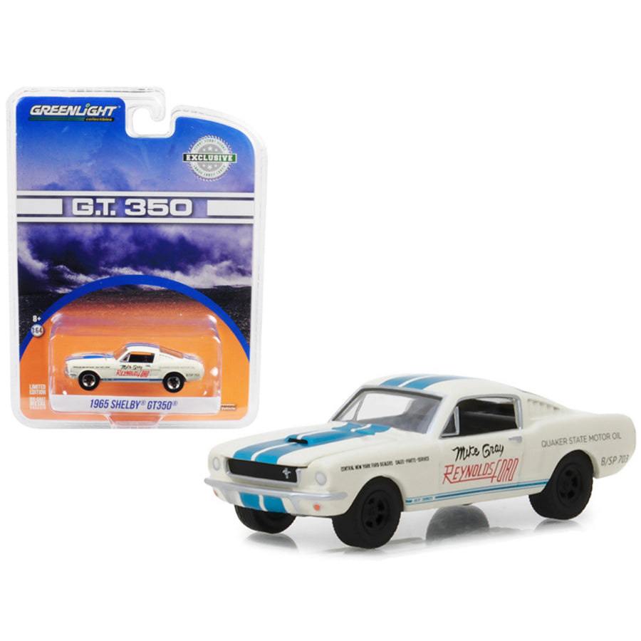 1965 Ford Mustang Shelby Gt350 White With Blue Stripes Reynolds Ford Super Horse Driven By Mike Gray Hobby Exclusive 1/64 Diecast Model Car By Greenlight 29949