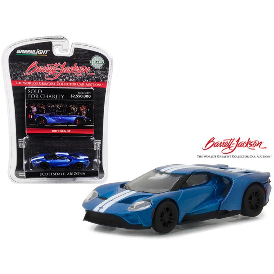 2017 Ford Gt Liquid Blue With White Stripes Barrett-jackson Scottsdale,  Arizona Ignite Program Charity Car Hobby Exclusive 1/64 Diecast Model Car By Greenlight 29964