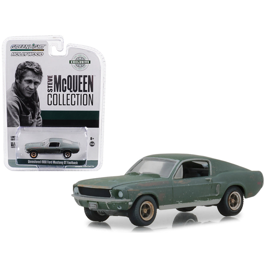 1968 Ford Mustang Gt Fastback Green Unrestored Steve Mcqueen Collection (1930-1980) 2018 Detroit Auto Show 1/64 Diecast Model Car By Greenlight 44722