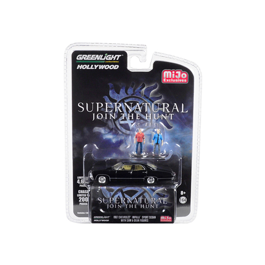 1967 Chevrolet Impala Sport Sedan Black With Sam And Dean Figurines Supernatural (2005) Tv Series Limited Edition To 4,600 Pieces Worldwide 1/64 Diecast Model Car By Greenlight 51206