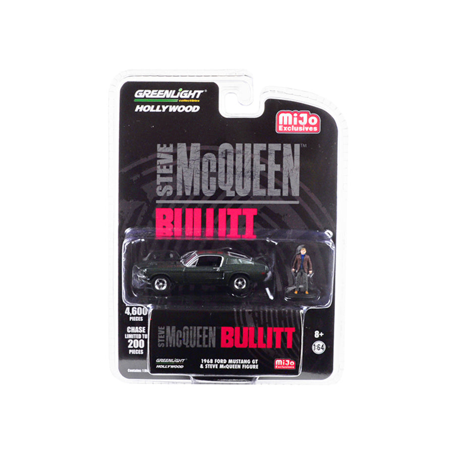 1968 Ford Mustang Gt Green With Steve Mcqueen Figurine Bullitt (1968) Movie Limited Edition To 4,600 Pieces Worldwide 1/64 Diecast Model Car By Greenlight 51207