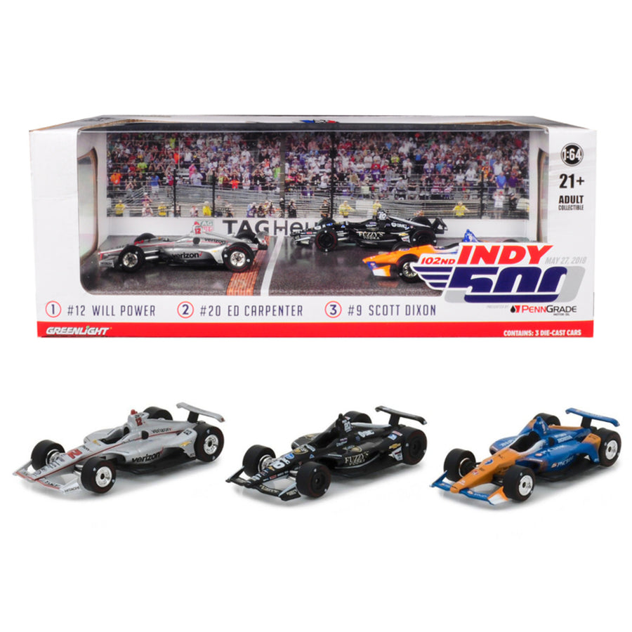 2018 Indianapolis 500 Podium 3 Piece Set 1/64 Diecast Model Cars By Greenlight 10828