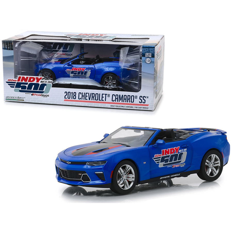 2018 Chevrolet Camaro Ss Convertible Blue 102nd Indy 500 Presented By Penngrade Motor Oil 500 Festival Event Car 1/24 Diecast Model Car By Greenlight 18248