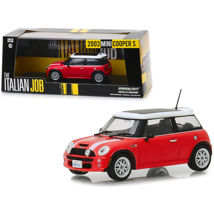 2003 Mini Cooper S Red With White Stripes The Italian Job (2003) Movie 1/43 Diecast Model Car By Greenlight 86547