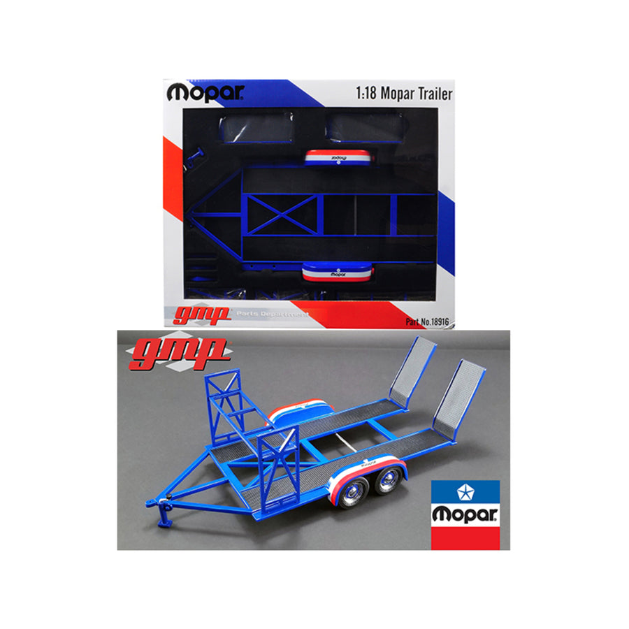 Tandem Car Trailer With Tire Rack Mopar 1/18 Diecast Model By Gmp 18916