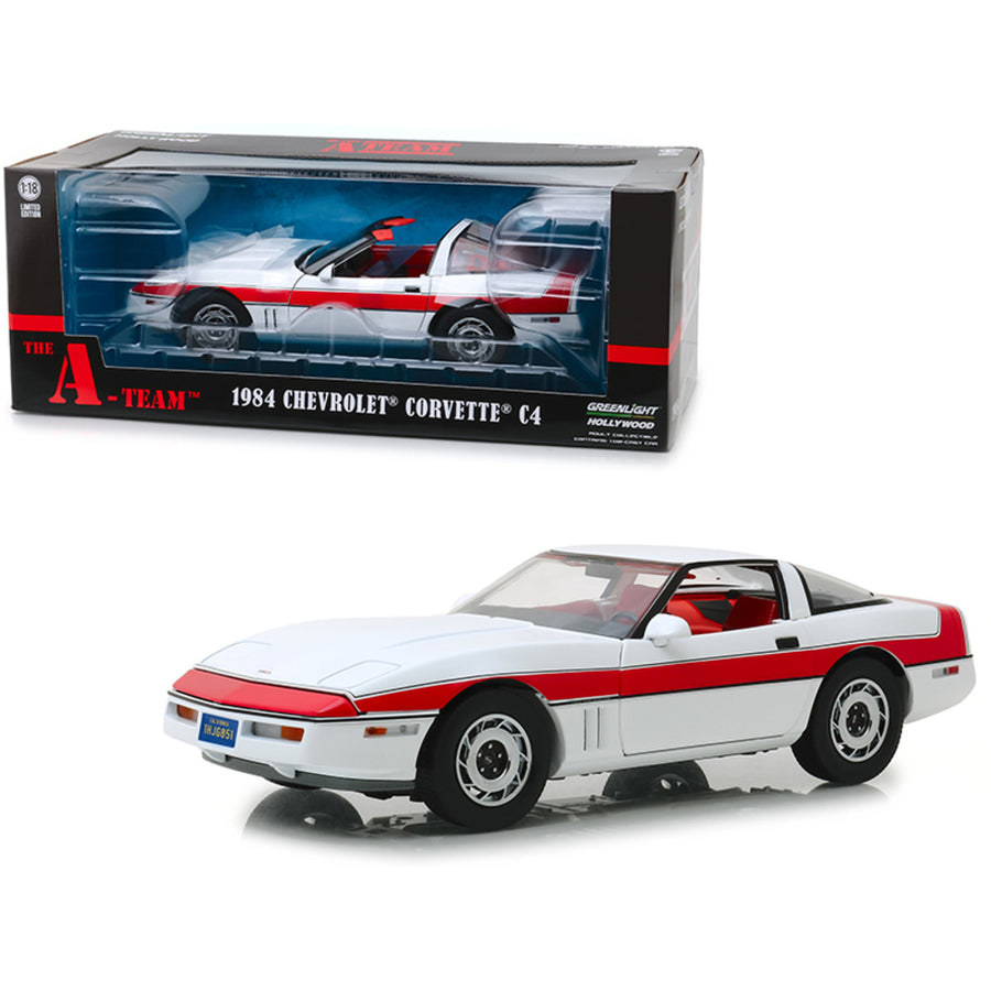 1984 Chevrolet Corvette C4 Convertible White With Red Stripe The A-team (1983-1987) Tv Series 1/18 Diecast Model Car By Greenlight 13532
