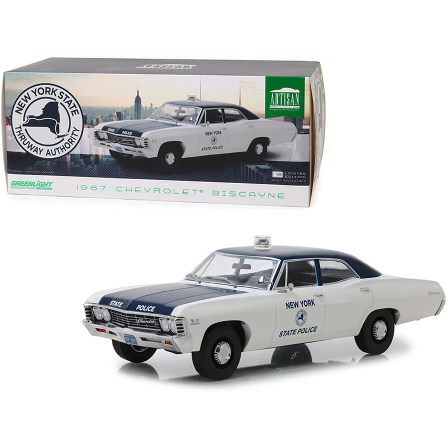 1967 Chevrolet Biscayne Cream And Blue New York State Police 1/18 Diecast Model Car  By Greenlight 19054