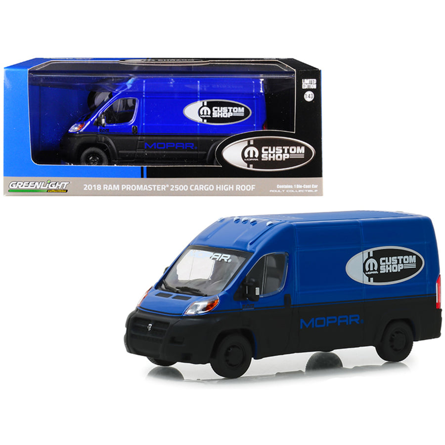 2018 Dodge Ram Promaster 2500 Cargo Van High Roof Blue And Black Mopar Custom Shop 1/43 Diecast Model Car By Greenlight 86155
