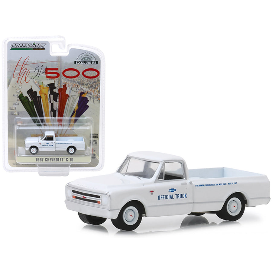 1967 Chevrolet C-10 Pickup Truck White 51th Annual Indianapolis 500 Mile Race Official Truck Hobby Exclusive 1/64 Diecast Model Car By Greenlight 30029