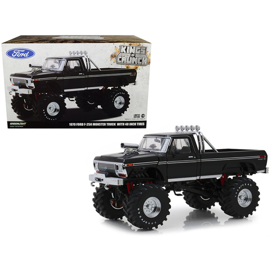 1979 Ford F-250 Ranger Xlt Monster Truck Black With 48-inch Tires Kings Of Crunch 1/18 Diecast Model Car By Greenlight 13538