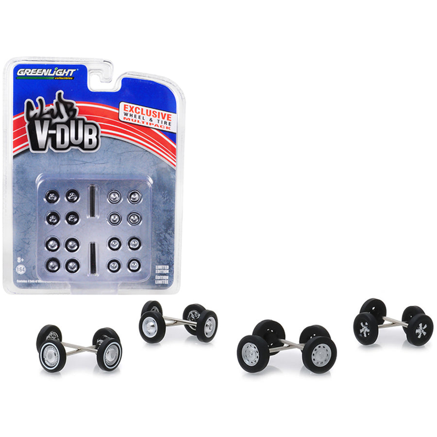 Volkswagen Wheel And Tire Multipack Club Vee-dub Set Of 24 Pieces 1/64 By Greenlight 13172