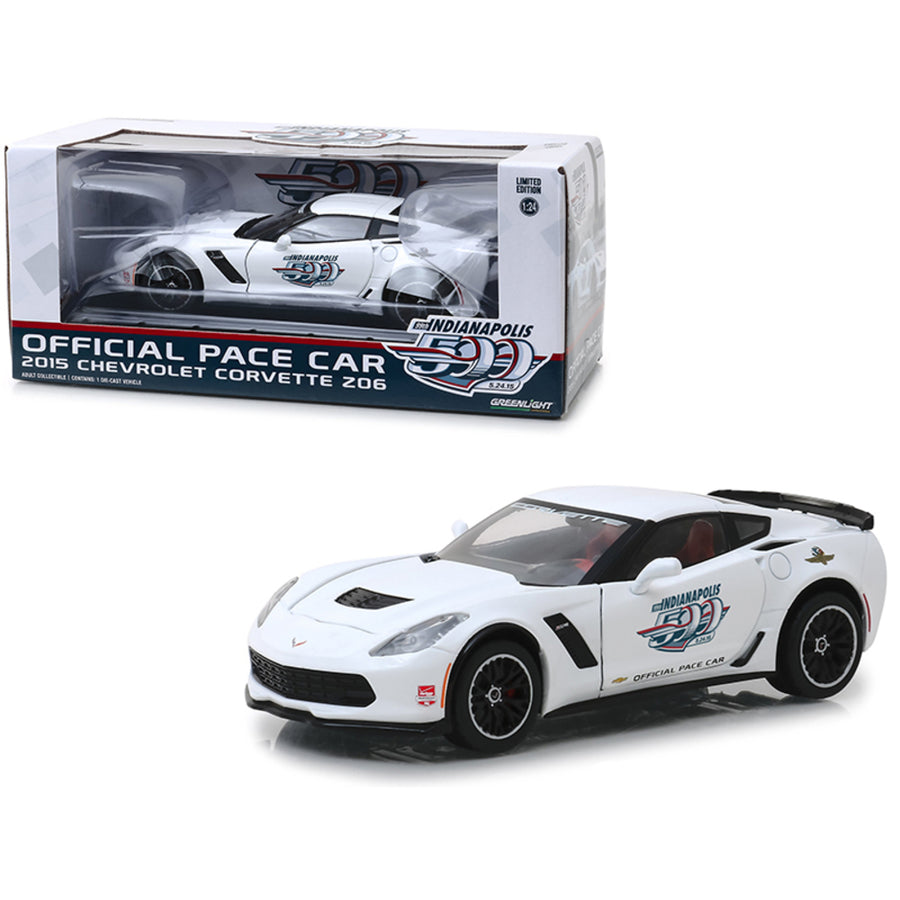 2015 Chevrolet Corvette Z06 White Indianapolis 500 Official Pace Car 1/24 Diecast Model Car By Greenlight 18252