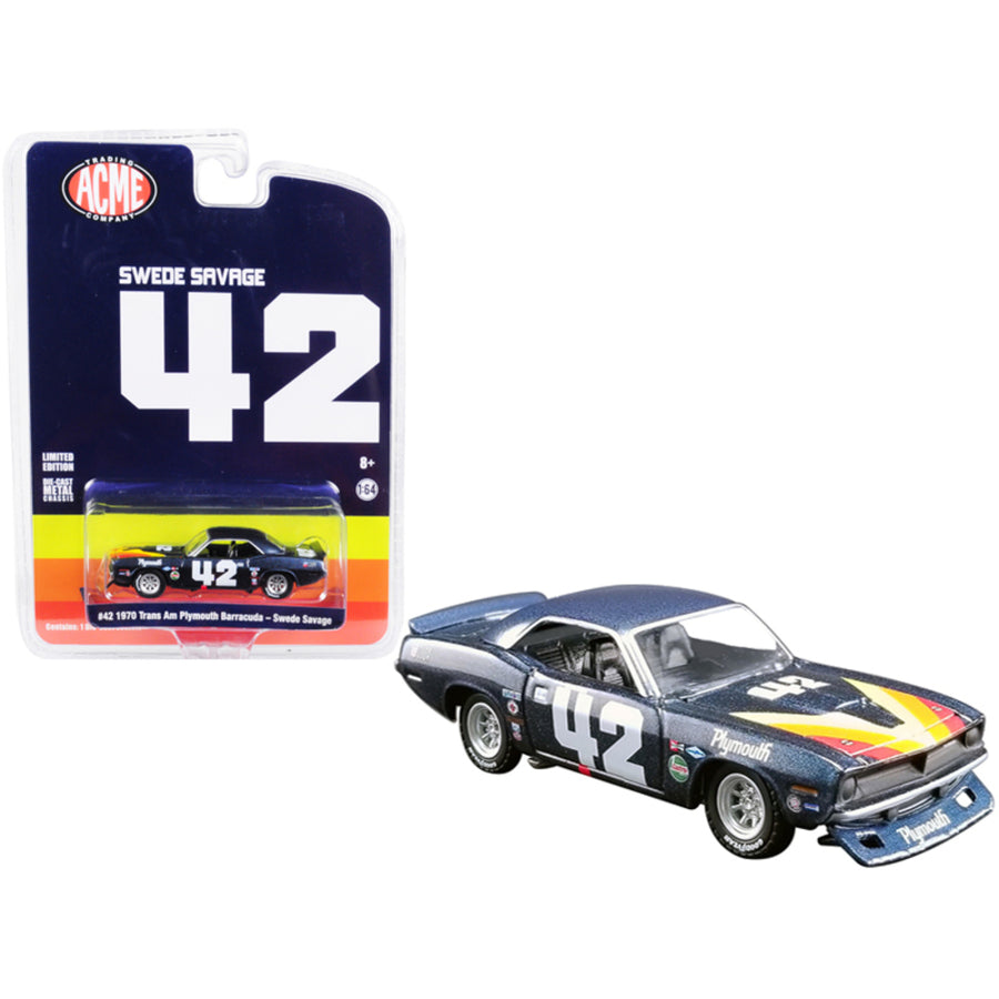 1970 Plymouth Barracuda Trans Am #42 Swede Savage Acme Exclusive 1/64 Diecast Model Car By Greenlight For Acme 51264