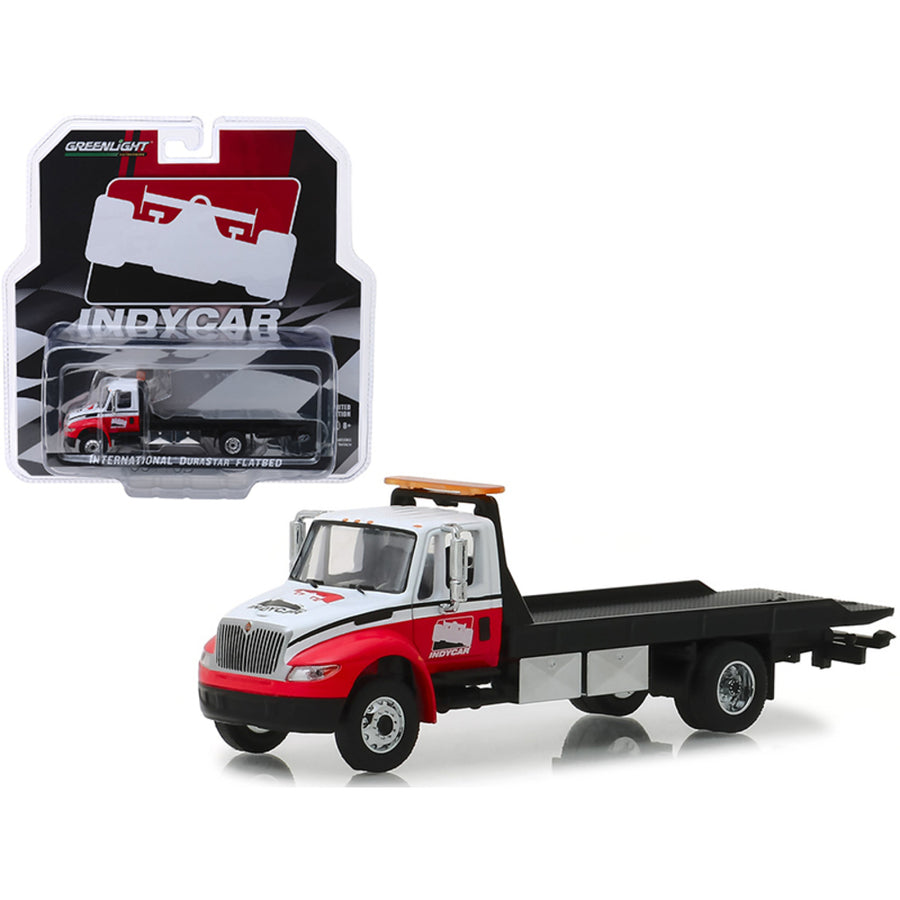 International Durastar Flatbed Truck White And Red Indycar Series Hobby Exclusive 1/64 Diecast Model By Greenlight 30033