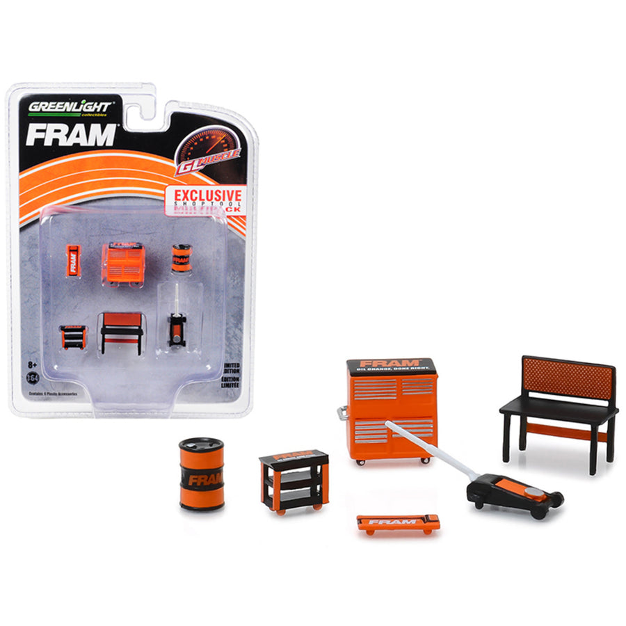 Greenlight Muscle 6 Piece Set Shop Tools Fram Oil Filters 1/64 By Greenlight 13173