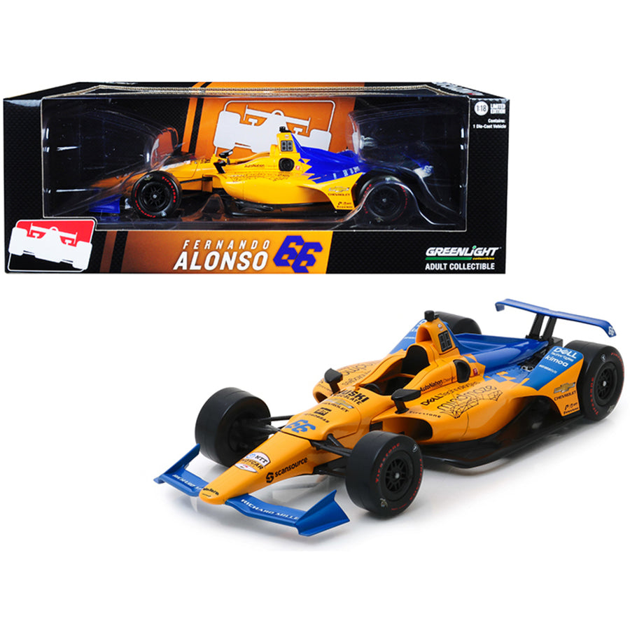 Dallara Indy Car #66 Fernando Alonso Dell Technologies Mindmaze Mclaren Racing 1/18 Diecast Model Car By Greenlight 11061