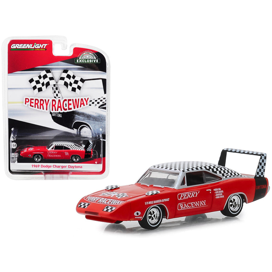 1969 Dodge Charger Daytona Orange With Check Top Perry Raceway Pace Car Hobby Exclusive 1/64 Diecast Model Car By Greenlight 30043