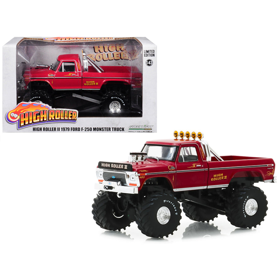 1979 Ford F-250 Ranger Xlt Monster Truck High Roller Ii Burgundy 1/43 Diecast Model Car By Greenlight 86162