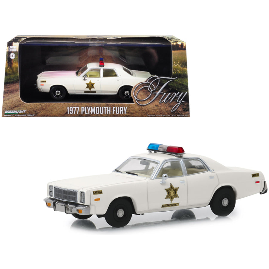 1977 Plymouth Fury Cream Hazzard County Sheriff 1/43 Diecast Model Car By Greenlight 86558
