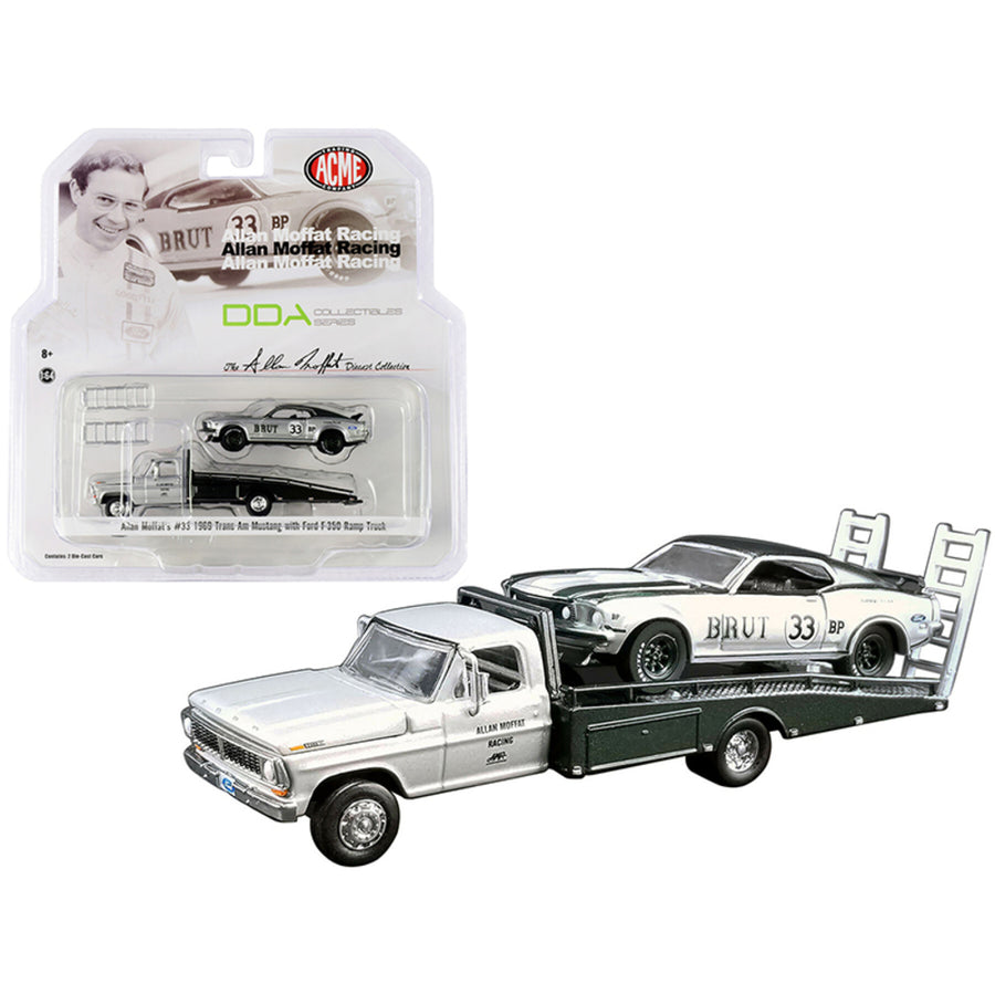 Ford F-350 Ramp Truck Metallic Silver And 1969 Ford Mustang Trans Am #33 Brut Metallic Silver And Metallic Green (allan Moffat’s) Dda Collectibles Series Acme Exclusive 1/64 Die 51271