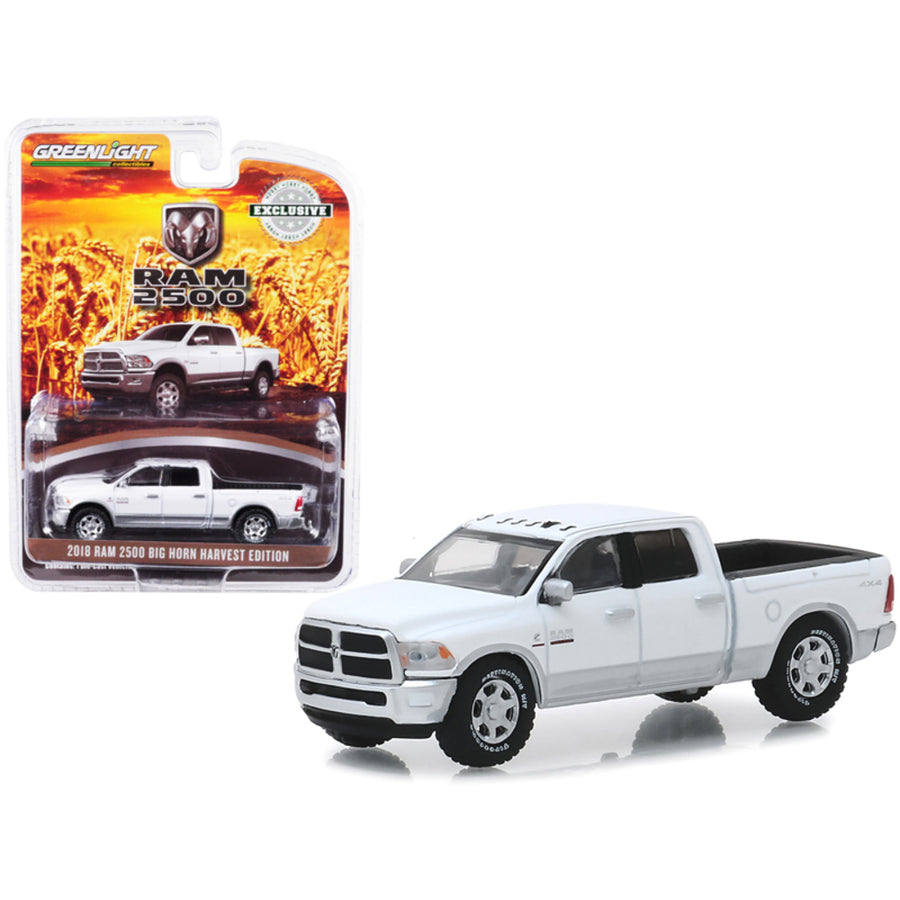 2018 Dodge Ram 2500 Big Horn Pickup Truck Bright White And Silver Harvest Edition Hobby Exclusive 1/64 Diecast Model Car By Greenlight 30048