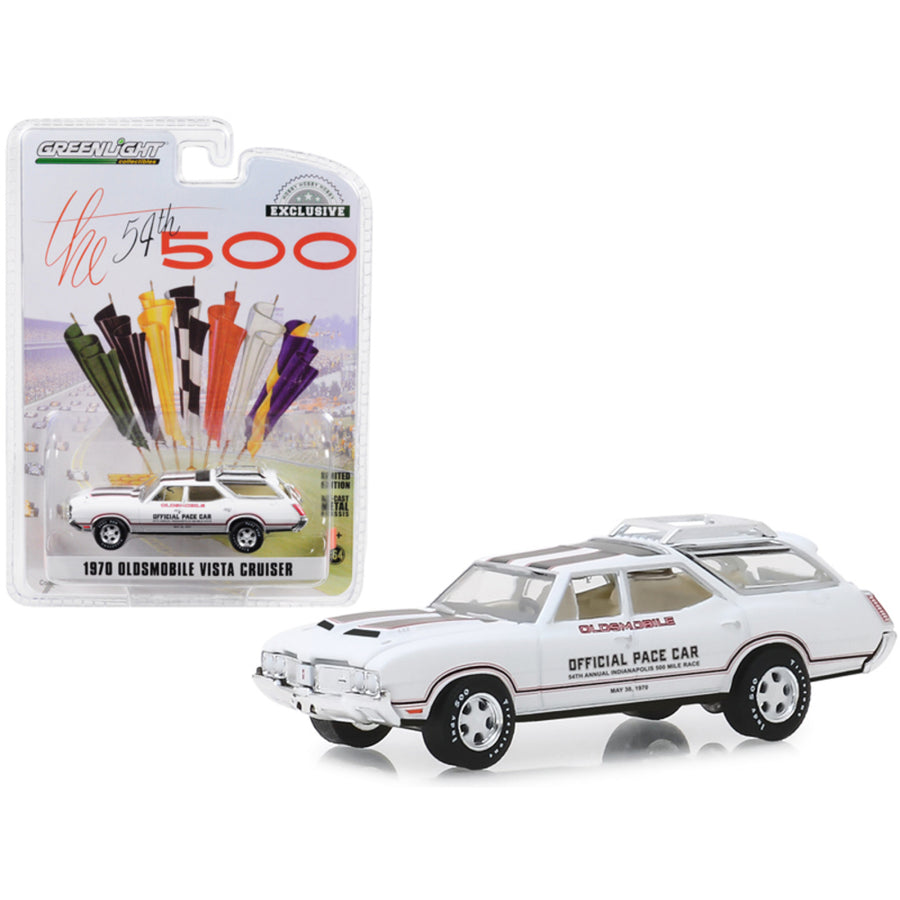 1970 Oldsmobile Vista Cruiser White 54th Annual Indianapolis 500 Mile Race Oldsmobile Official Pace Car Hobby Exclusive 1/64 Diecast Model Car By Greenlight 30049