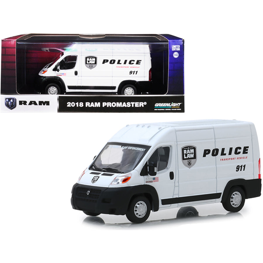 2018 Dodge Ram Promaster 2500 Cargo High Roof Van White Police Transport Vehicle 1/43 Diecast Model Car By Greenlight 86168