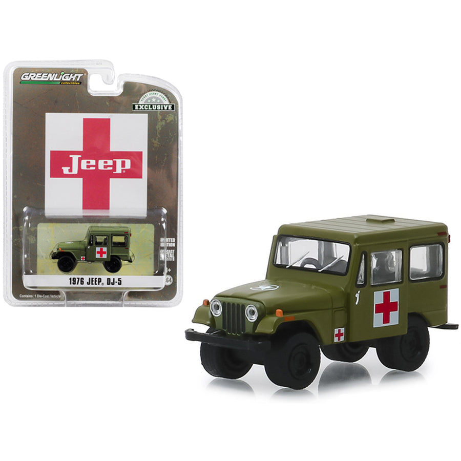1976 Jeep Dj-5 Army Green Medical Unit Hobby Exclusive 1/64 Diecast Model Car By Greenlight 30051