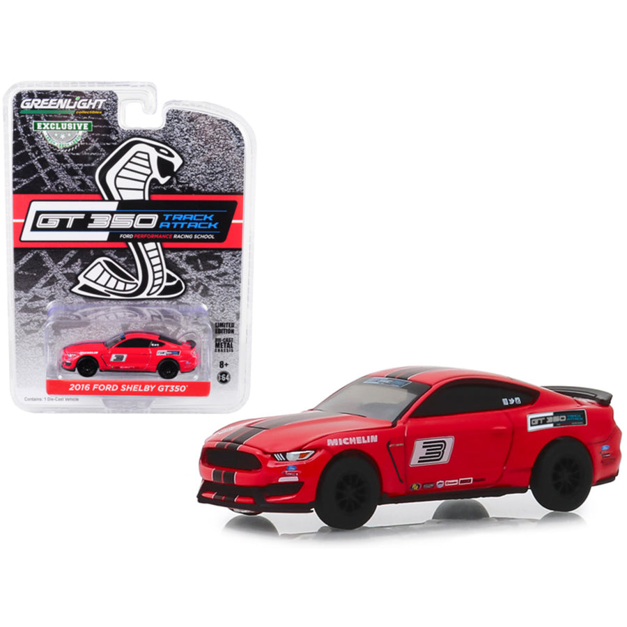 2016 Ford Mustang Shelby Gt350 #3 Race Red With Black Stripes Ford Performance Racing School Gt350 Track Attack Hobby Exclusive 1/64 Diecast Model Car By Greenlight 30053