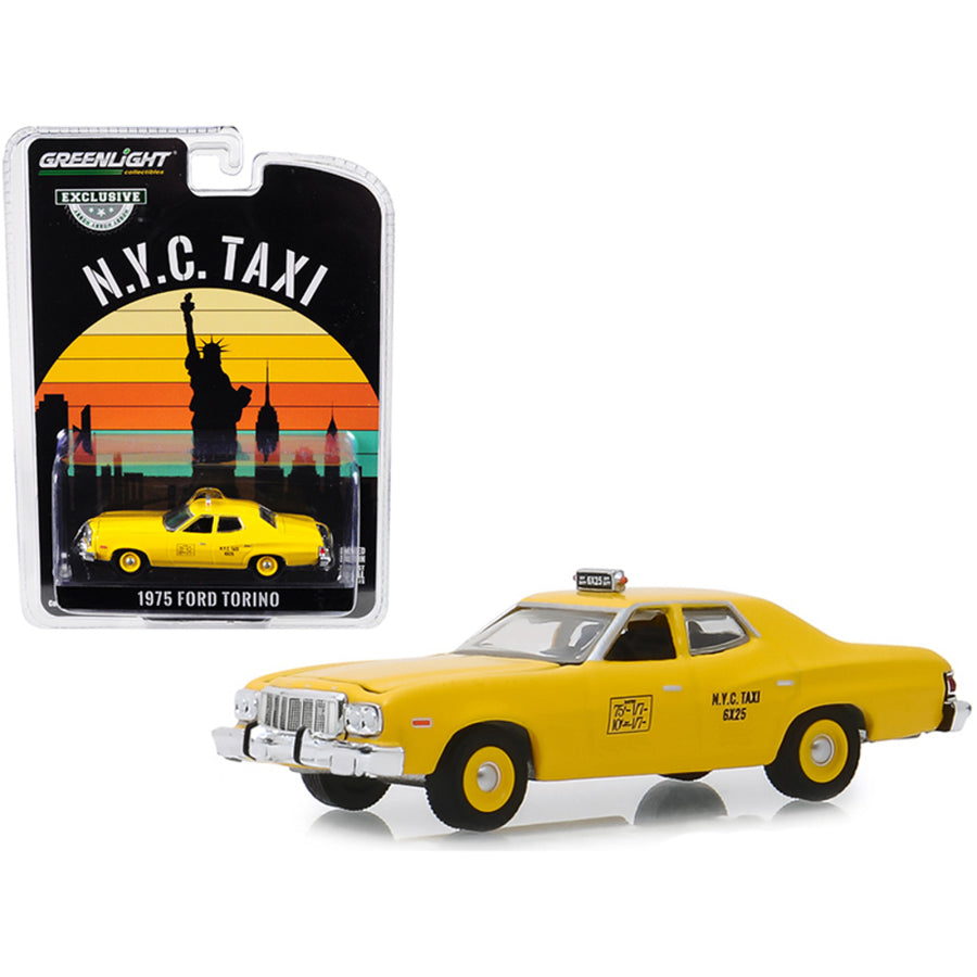 1975 Ford Torino Yellow Nyc Taxi (new York City Taxi) Hobby Exclusive 1/64 Diecast Model Car By Greenlight 30058