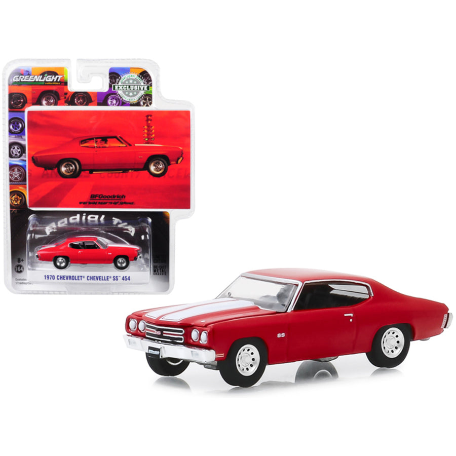 1970 Chevrolet Chevelle Ss 454 Red With White Stripes When Youre Ready To Get Serious Bfgoodrich Vintage Ad Cars Hobby Exclusive 1/64 Diecast Model Car By Greenlight 30061