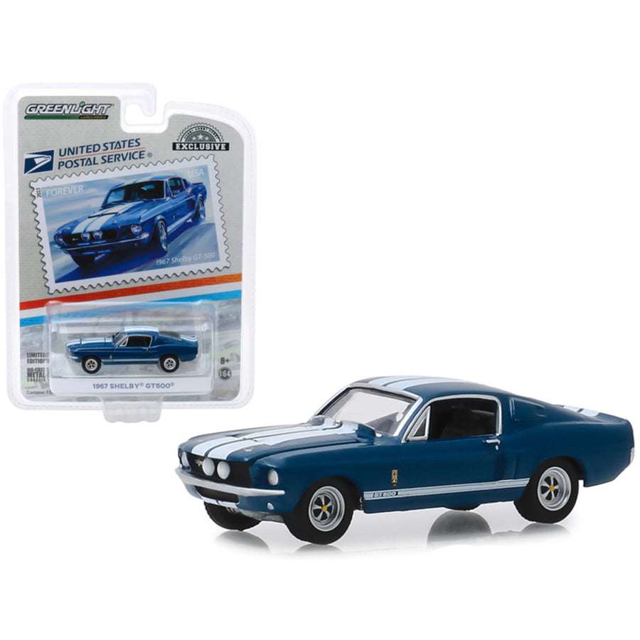 1967 Ford Mustang Shelby Gt500 Dark Blue With White Stripes Usps Stamps (2013) (united States Postal Service) America On The Move: Muscle Cars Hobby Exclusive 1/64 Diecast Model C 30067