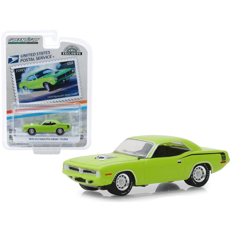1970 Plymouth Hemi Cuda Lime Green Usps Stamps (2013) (united States Postal Service) America On The Move: Muscle Cars Hobby Exclusive 1/64 Diecast Model Car By Greenlight 30069