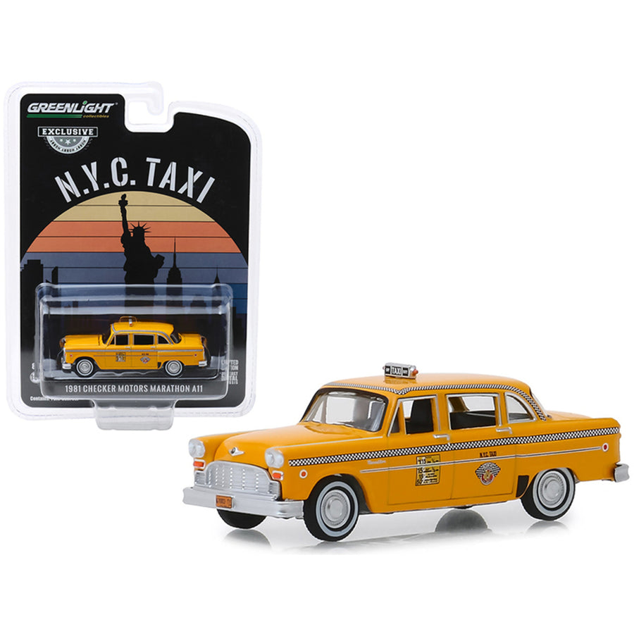 1981 Checker Motors Marathon A11 N.y.c. Taxi (new York City) Yellow Hobby Exclusive 1/64 Diecast Model Car By Greenlight 30076
