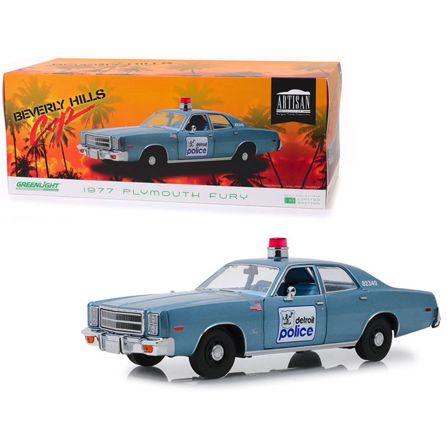 1977 Plymouth Fury Blue Detroit Police Beverly Hills Cop (1984) Movie 1/18 Diecast Model Car By Greenlight 19069