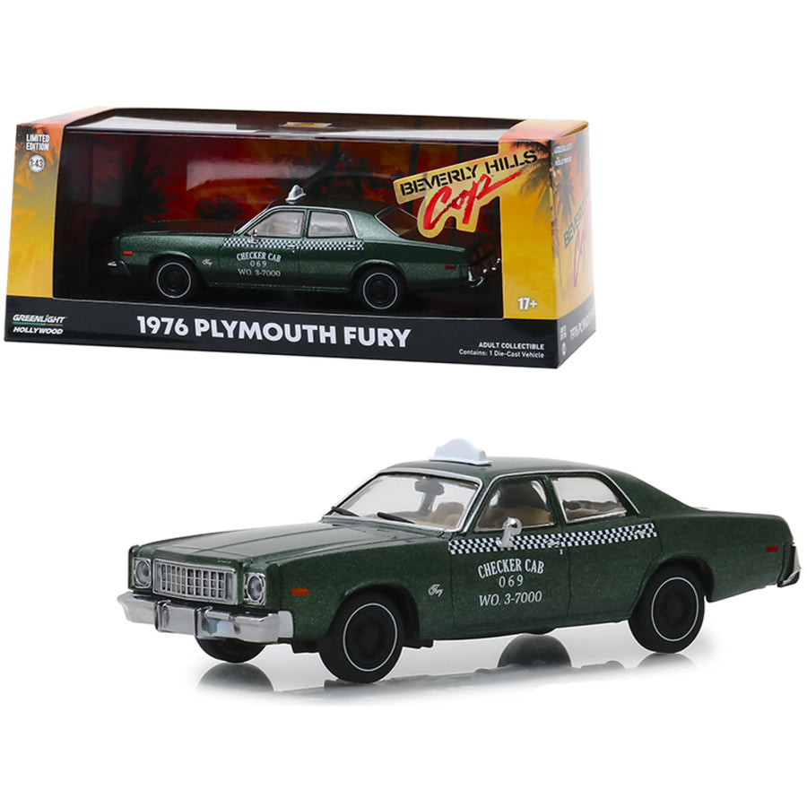 1976 Plymouth Fury Taxi Checker Cab 069 Wo. 3-7000 Metallic Green Beverly Hills Cop (1984) Movie 1/43 Diecast Model Car By Greenlight 86566