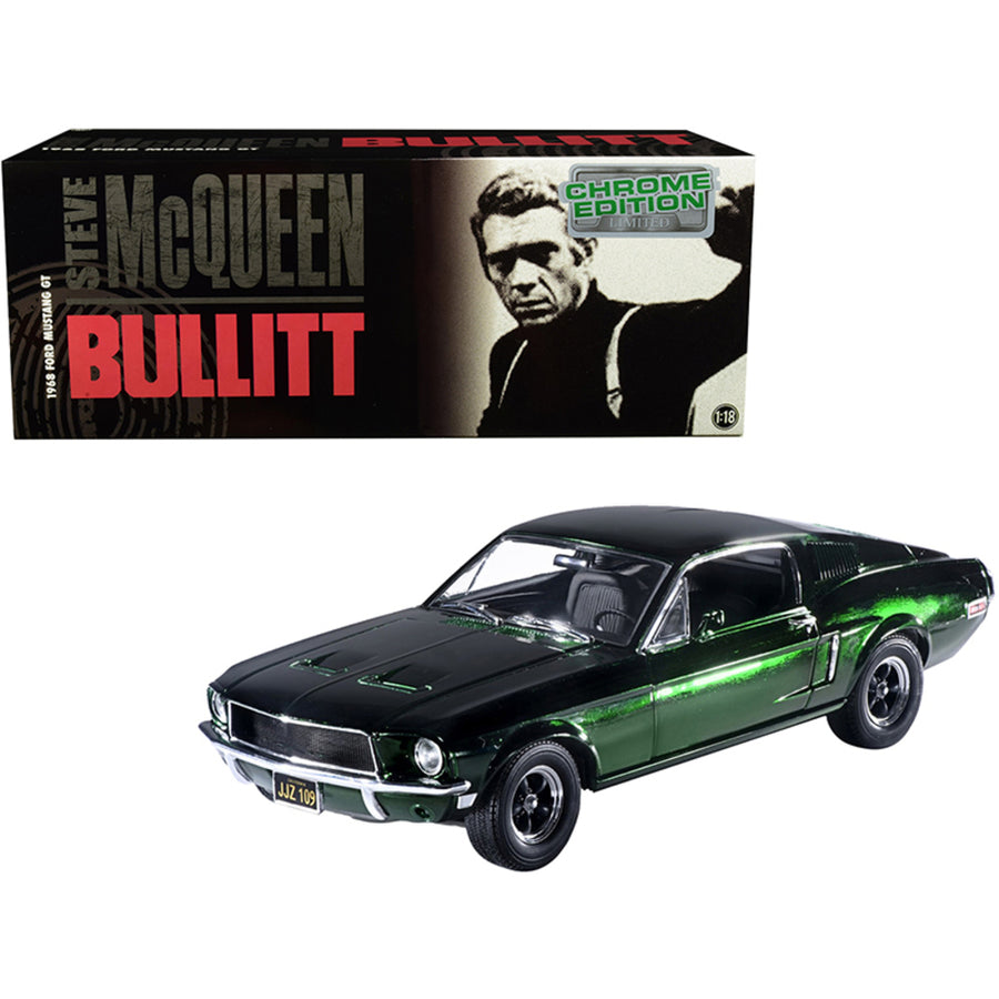 1968 Ford Mustang Gt Green Chrome Edition Steve Mcqueen Bullitt (1968) Movie 1/18 Diecast Model Car By Greenlight 12823