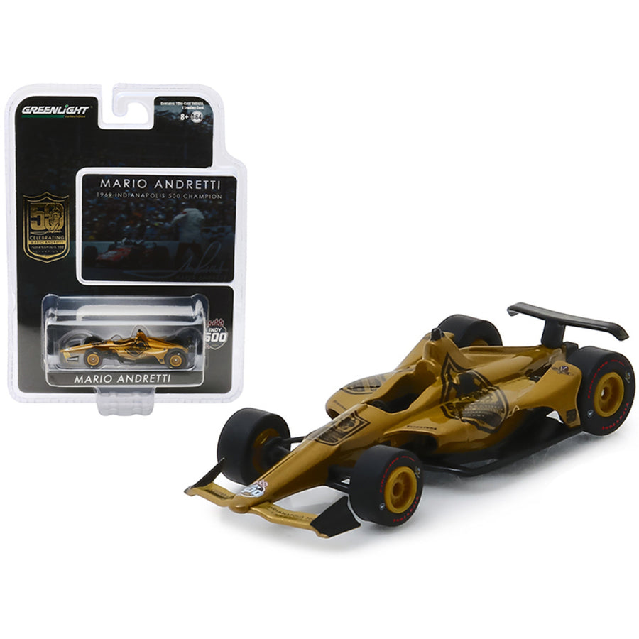 Indy Car Mario Andretti 50th Anniversary 1969 Indianapolis 500 Champion Dallara Universal Aero Kit Tribute Indycar 1/64 Diecast Model Car By Greenlight 10853