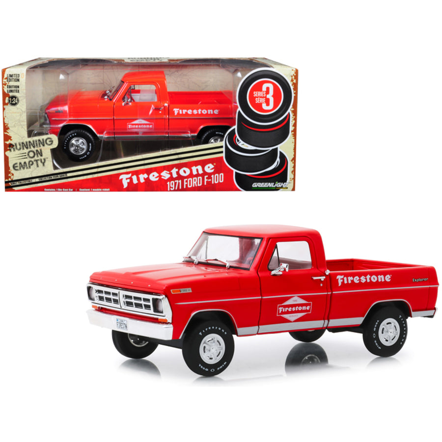 1971 Ford F-100 Pickup Truck Red Firestone Tire Service Running On Empty Series 3 1/24 Diecast Model Car By Greenlight 85043