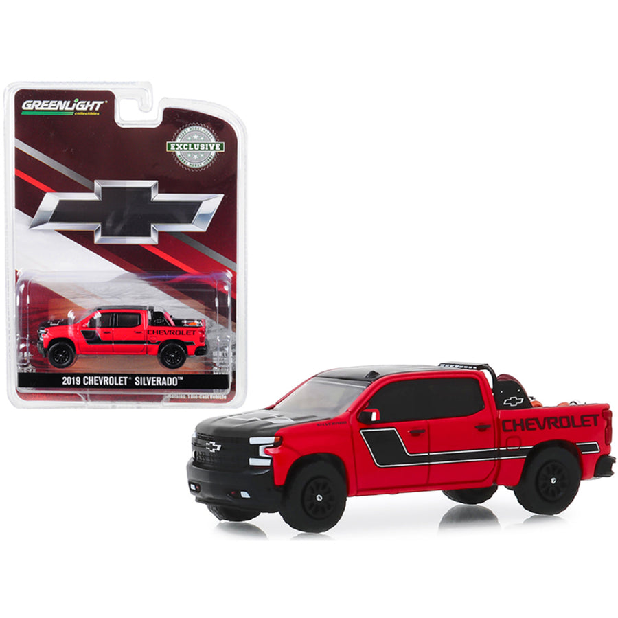2019 Chevrolet Silverado Pickup Truck Red And Black With Safety Equipment In Truck Bed Hobby Exclusive 1/64 Diecast Model Car By Greenlight 30087