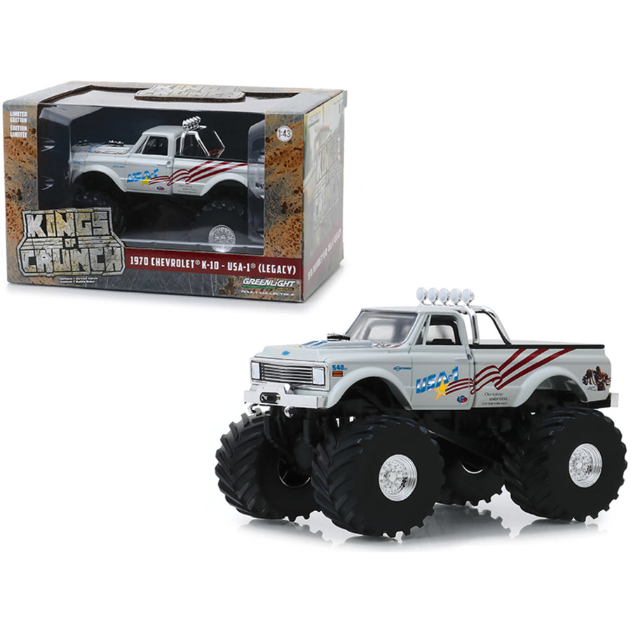 1970 Chevrolet K-10 Monster Truck Usa-1 (legacy) White With 66-inch Tires Kings Of Crunch 1/43 Diecast Model Car By Greenlight Gl88012