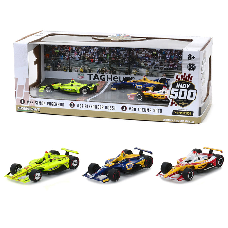2019 Indianapolis 500 Podium 3 Piece Set 1/64 Diecast Model Cars By Greenlight 10856