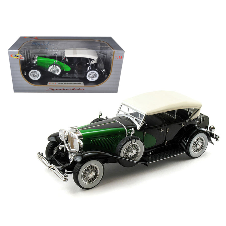 1934 Duesenberg Model J Black/green 1/18 Diecast Model Car By Signature Models 18110bk