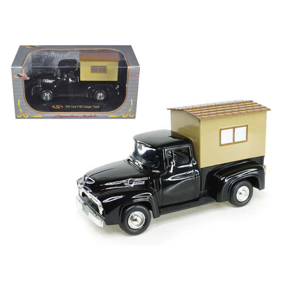 1956 Ford F-100 Pickup Truck Black With Camper 1/32 Diecast Model Car By Signature Models 32395bk